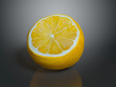 Fresh Sliced Lemon With Yellow Flesh And White Rind On Dark Background With Reflection 3d model