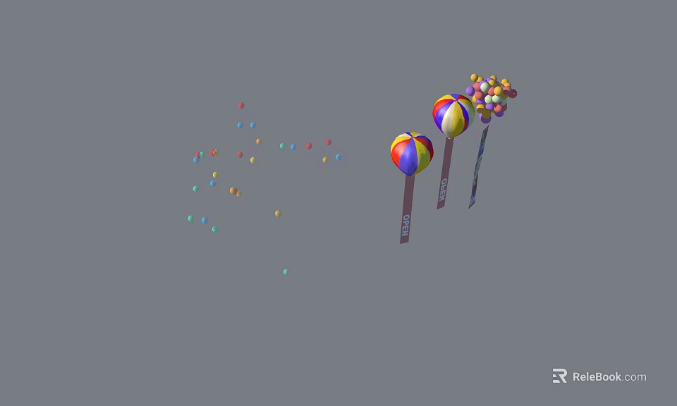 Two Colorful Lollipops With Scattered Small Colorful Beads On Gray Background 3d model 