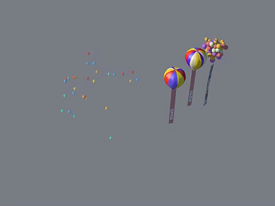 Two Colorful Lollipops With Scattered Small Colorful Beads On Gray Background 3d model