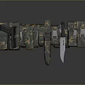 Military Style Tactical Camouflage Gear With Utility Belt And Functional Knife