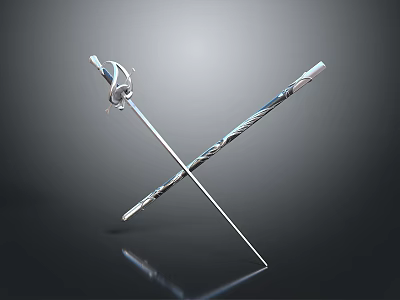 Two Silver Crossed Swords With Ornate Engraved Patterns On Dark Background 3d model