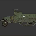 Military Green Functional Vehicle With Tracks Wheels Machine Gun And Star Insignia
