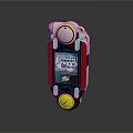 Gaming Device With Red White Casing Top Circular Component Bottom Yellow Button And Screen