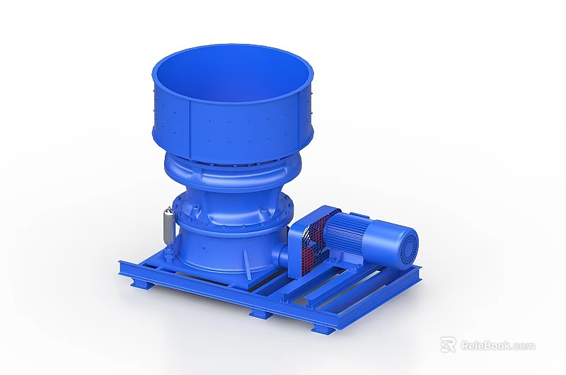 Blue Vertical Industrial Crusher Equipment With Motor And Base Stand 3d model 
