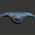 Fantasy Blue Skinned Horned Creature Character Design With Tattoos Bracelet And Orange Loincloth
