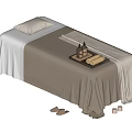 Comfortable Massage Bed With Beige Sheet Pillow Oil Bottles On Tray And Slippers