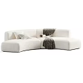 Curved Beige And Brown Sofa Interior With Pillows And Blankets Design
