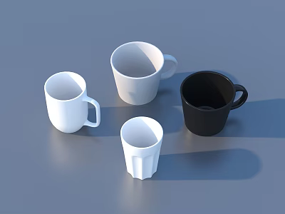 Assorted Colorful Mugs And Cups In Different Shapes On Gray Background 3d model
