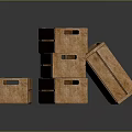 Stacked And Tilted Wooden Crates With Small One On Dark Surface 3d model