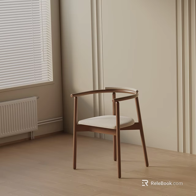 Light Colored Wooden Leisure Chair With Armrests And Padded Seat In Bright Interior 3d model 