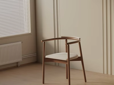 Light Colored Wooden Leisure Chair With Armrests And Padded Seat In Bright Interior 3d model