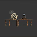 Vintage Round Wooden Table With Carved Legs Globe Telescope And Navigational Tools