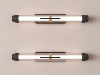 Modern Wall Lights With White Tube Black Ends And Brown Accent Band 3d model