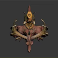 Mythical Fantasy Creature Character With Red Skin Muscular Body Antlers Flame Decor And Beast Legs