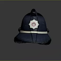Vintage Dark Blue Hat With Worn Texture Front Badge And White Band Detail