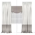 Modern White and Brown Curtains with Valance for White Paned Window 3d model