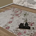 Square Carpet With Beige Background Red Floral Leaf Patterns On Wooden Floor Room Decor