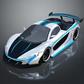 Sleek Modern Sports Car With Blue And White Body And Rear Spoiler