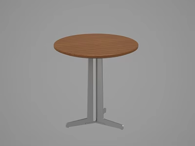 Modern Round Table with Wooden Top and Triangular Metal Base Design 3d model