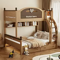 Wooden Bunk Bed With Built in Bookshelf Storage Drawers Ladder And Cozy Decorative Pillows