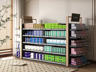 Multi tiered Display Shelves Holding Colorful Product Boxes with Built in Lighting 3d model