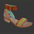 Women's Orange Leather Sandals With Two Buckles And Wooden Heel For Summer