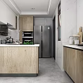 Modern Kitchen Interior Design With Wooden And White Cabinets Island Counter And Appliances