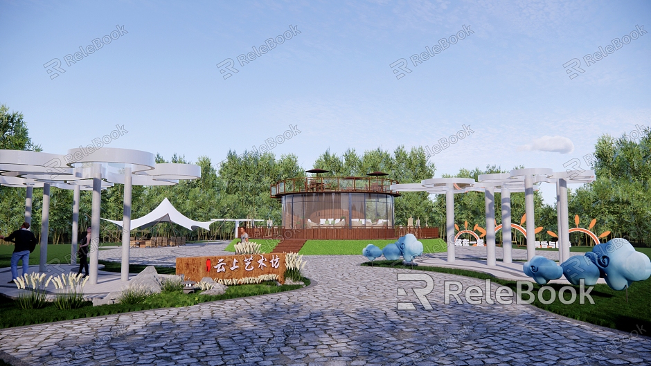 Art Park Landscape Cloud Culture Park Cloud Art Recreation Area Catering Building Space Outdoor Cafe model