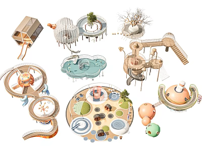 Creative Diverse Playground Equipment With Various Play Structures And Natural Elements 3d model