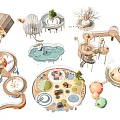 Creative Diverse Playground Equipment With Various Play Structures And Natural Elements