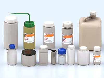 Ceramic Vessels In Various Sizes With Colored Lids And Labels Displayed On White Background 3d model