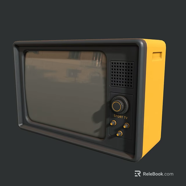 Vintage Yellow and Black Television Featuring Knobs and Speaker Grille Design 3d model 