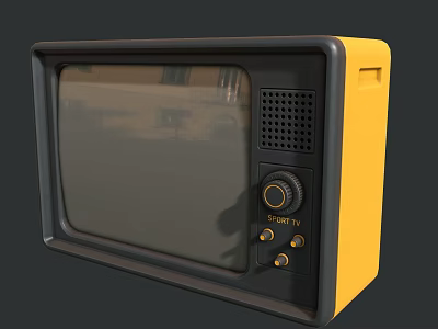 Vintage Yellow and Black Television Featuring Knobs and Speaker Grille Design 3d model