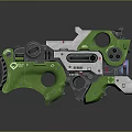 High Tech Green And White Futuristic Weapon With Blue Screen And Mechanical Grip