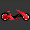 Modern Streamlined Red Black Motorcycle with Blue Accent White Rimmed Wheels and Sleek Body