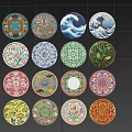 Colorful Round Dinnerware Set with Various Floral Wave Patterns for Table Decoration