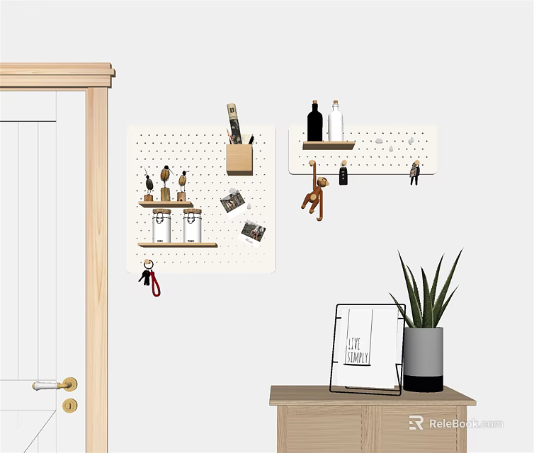 Wall Decor With Pegboard Hanging Small Items And Decorative Elements At Home 3d model