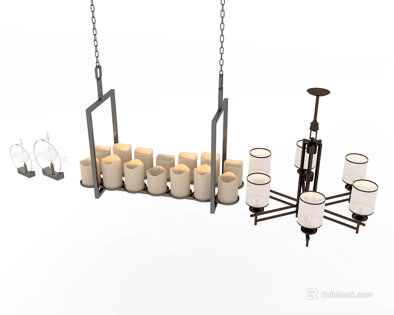 Modern Chandeliers With Candle Shaped Lights And Metal Frame Design 3d model 