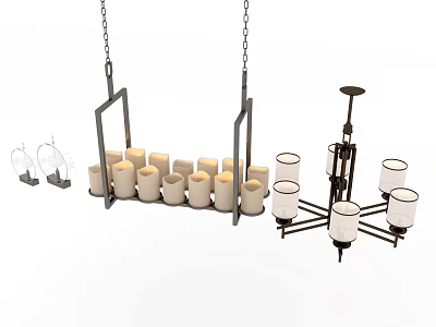 Modern Chandeliers With Candle Shaped Lights And Metal Frame Design 3d model