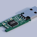 USB Circuit Board With Green PCB Integrated Chip And Electronic Components 3d model