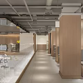 Modern Restaurant Interior With Wooden Booth Seats Pendant Lights Staircase And Large Windows
