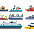Various Colorful Cartoon Boats Including Tugboat Cargo Ship Cruise Ship And Yacht