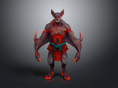 Demon Character 3D Model With Lava Texture Glowing Limbs And Kimono Belt 3d model