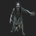 Horror Female Game and Movie Character With Tattered Clothing Long Hair and Grimacing Face