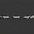 Three White Convertible Sports Cars Showcased From Different Angles With Open Top And Yellow Interior Details