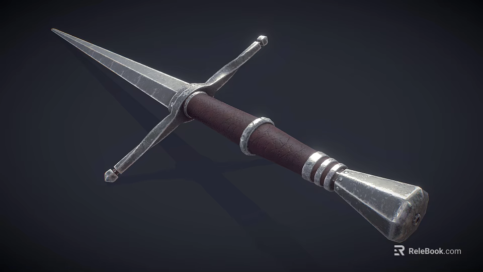 Medieval Sword With Sharp Metal Blade Wooden Handle And Decorative Crossguard 3d model 