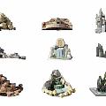 Diverse Garden Ornaments With Rock Formations Small Waterfalls And Plant Accents