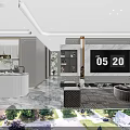 Modern Living Dining Room Interior With Marble Floor Sofa TV Unit And Large Window