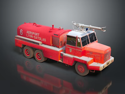 Red Airport Fire Truck With Crane And Unit 6 Identification Details 3d model