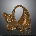 Golden Rabbit Shaped Woven Basket Decorative Ornament With Intricate Weave Design